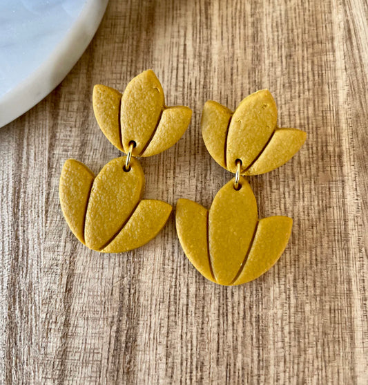 Clay Earrings - Lotus Drop Mustard