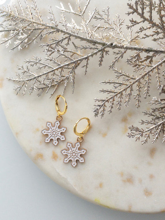 Gold Charm Earrings - Snowflake